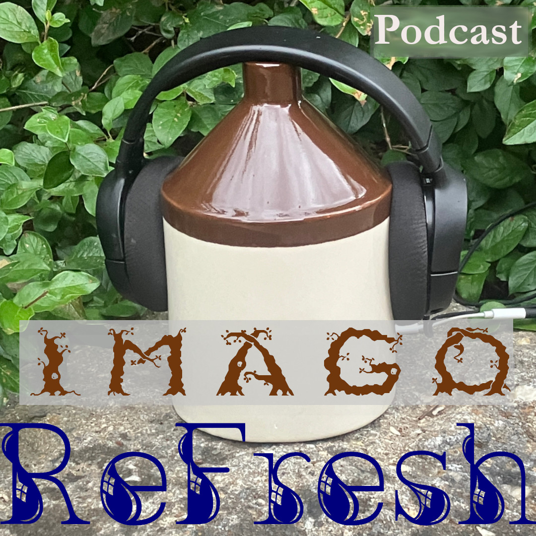 Imago Refresh logo with water jug and headphones